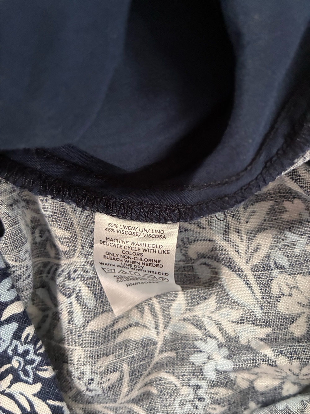 LOFT NWT Linen Blend Navy White Light Blue Floral Paisley Wide Leg Pants Size L - Picture 7 of 7